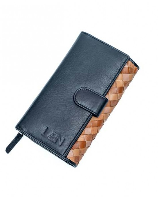 Women's Wallet with Handwoven Design - Black & Grey or Black & Tan - 1101 Women's Wallet with Handwoven Design - Black & Grey or Black & Tan - 1101