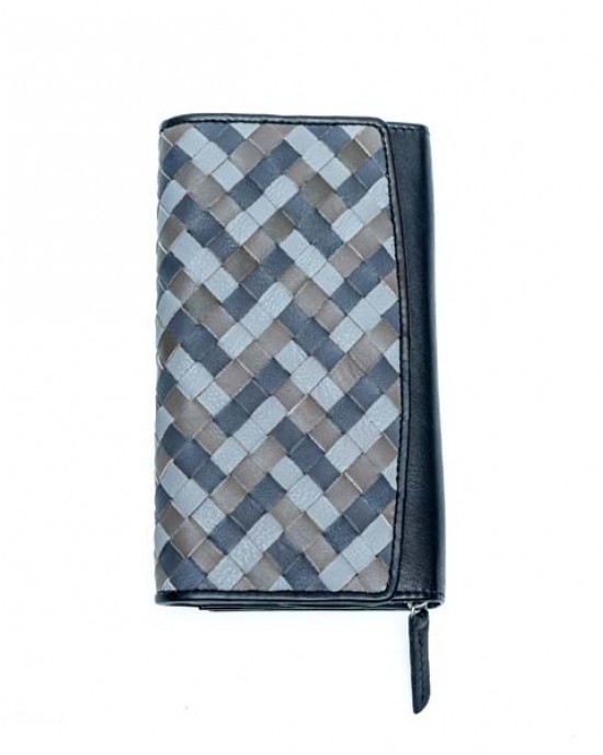 Women's Wallet with Handwoven Design - Black & Grey or Black & Tan - 1101 Women's Wallet with Handwoven Design - Black & Grey or Black & Tan - 1101