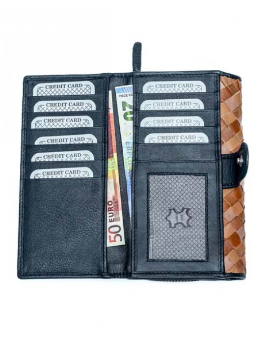 Women's Wallet with Handwoven Design - Black & Grey or Black & Tan - 1101 Women's Wallet with Handwoven Design - Black & Grey or Black & Tan - 1101