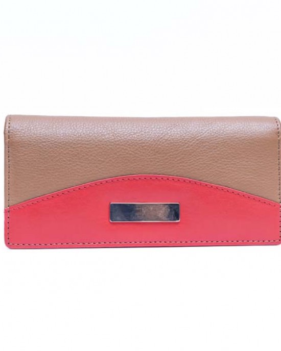 Women's Wallet with Metal Plate - Tan & Red - 1108M | RFID Protection Women's Wallet with Metal Plate - Tan & Red - 1108M | RFID Protection