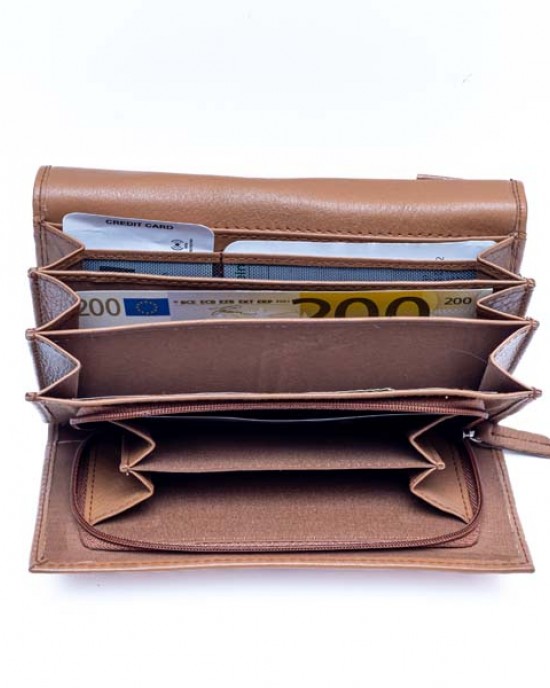 Women's Wallet with Metal Plate - Tan & Red - 1108M | RFID Protection Women's Wallet with Metal Plate - Tan & Red - 1108M | RFID Protection