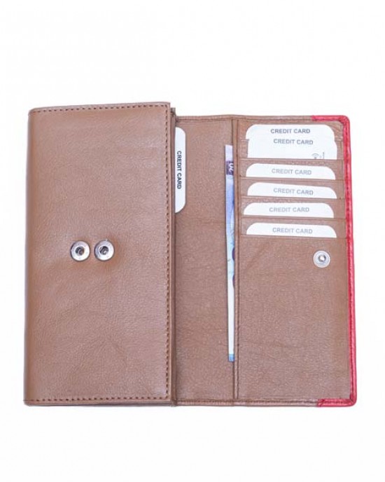 Women's Wallet with Metal Plate - Tan & Red - 1108M | RFID Protection Women's Wallet with Metal Plate - Tan & Red - 1108M | RFID Protection