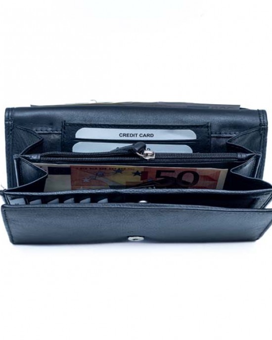 Women's Wallet with Metal Plate - Black - 1110M | RFID Protection Women's Wallet with Metal Plate - Black - 1110M | RFID Protection