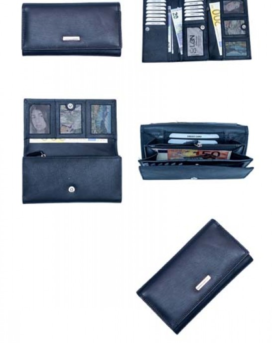 Women's Wallet with Metal Plate - Black - 1110M | RFID Protection Women's Wallet with Metal Plate - Black - 1110M | RFID Protection