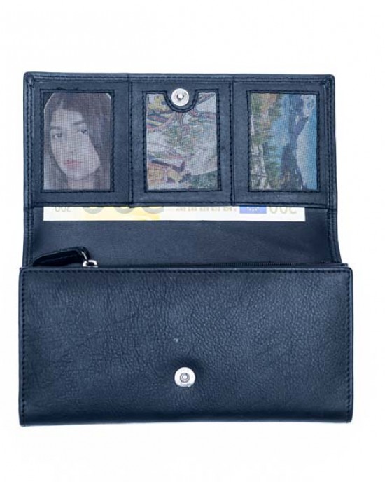 Women's Wallet with Metal Plate - Black - 1110M | RFID Protection Women's Wallet with Metal Plate - Black - 1110M | RFID Protection