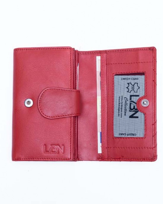 Women's Wallet with Thread Stitched Design - Red - 1111 | RFID Protection Women's Wallet with Thread Stitched Design - Red - 1111 | RFID Protection