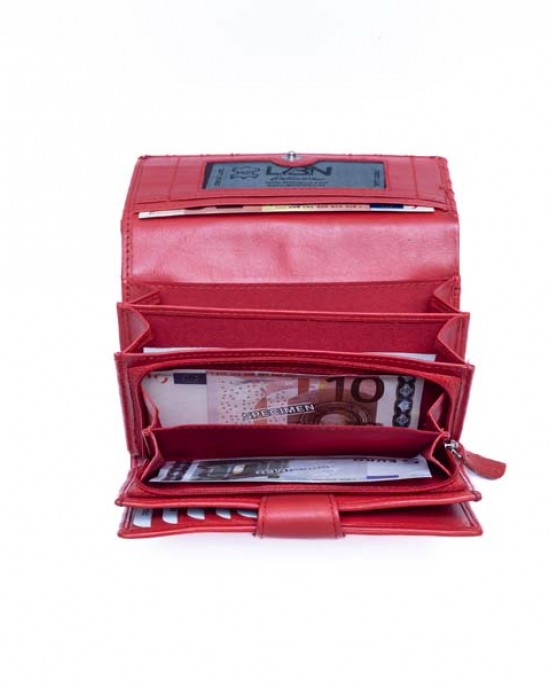 Women's Wallet with Thread Stitched Design - Red - 1111 | RFID Protection Women's Wallet with Thread Stitched Design - Red - 1111 | RFID Protection