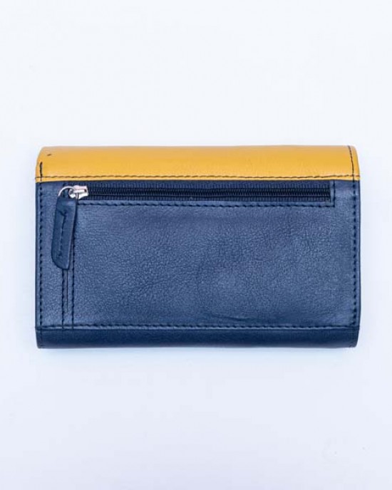 Women's Wallet - Blue with Grey & Yellow - 1107 | RFID Protection Women's Wallet - Blue with Grey & Yellow - 1107 | RFID Protection