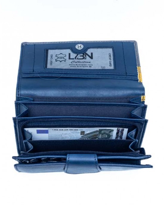 Women's Wallet - Blue with Grey & Yellow - 1107 | RFID Protection Women's Wallet - Blue with Grey & Yellow - 1107 | RFID Protection