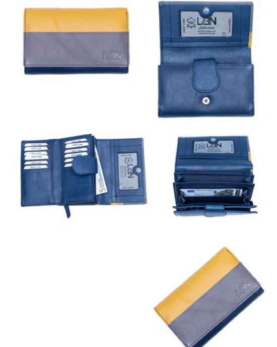 Women's Wallet - Blue with Grey & Yellow - 1107 | RFID Protection Women's Wallet - Blue with Grey & Yellow - 1107 | RFID Protection